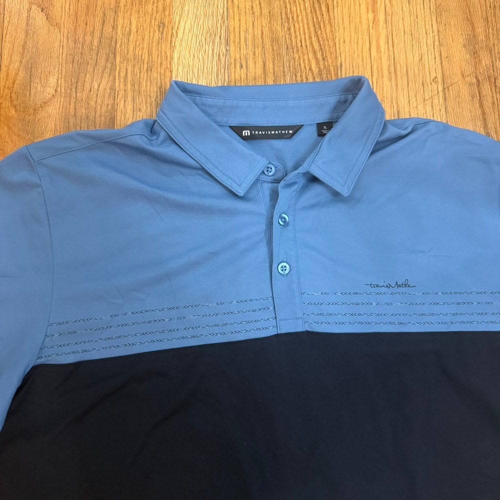 TravisMathew Taxiway Mens Blue Navy Colorblock Golf Polo Shirt SS Size XL
